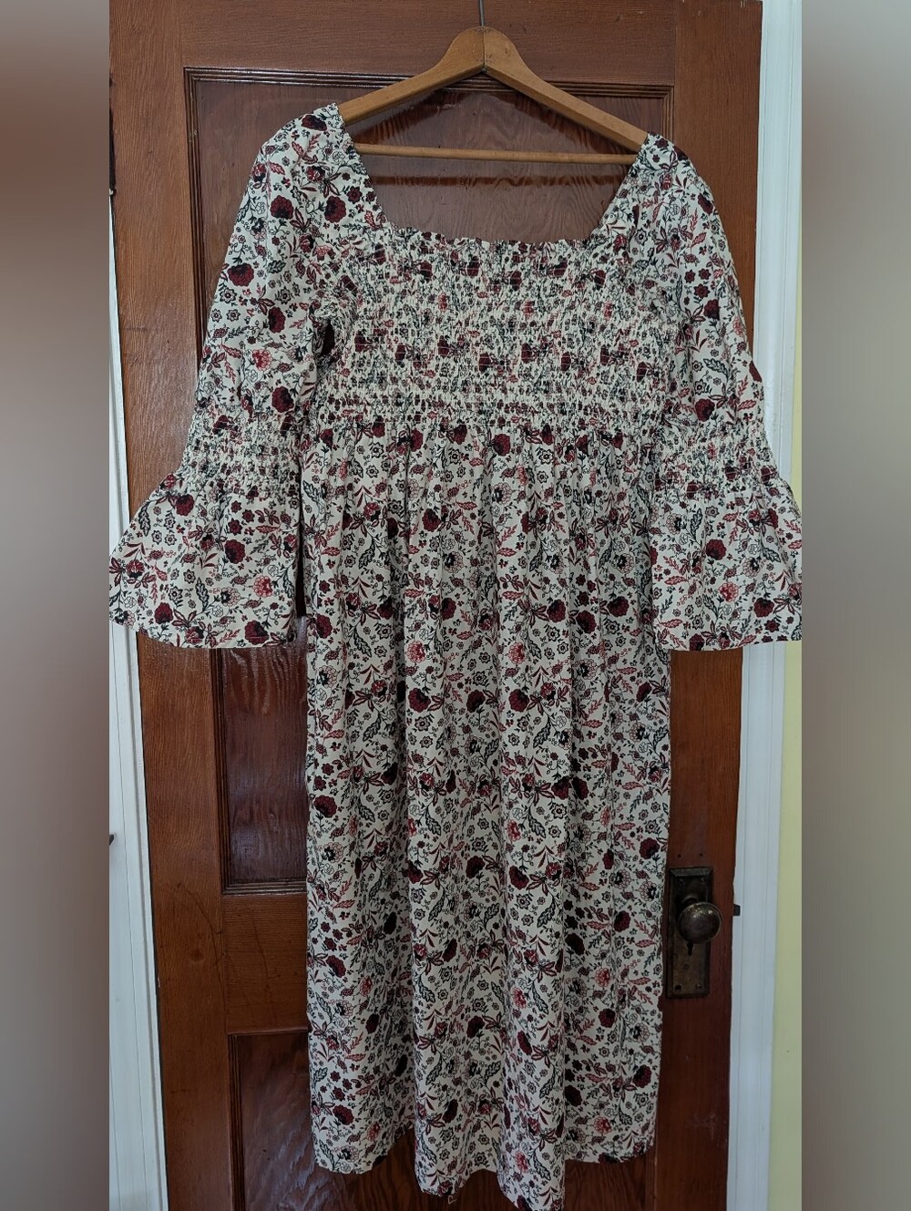 Shirred Cottagecore Lounge Dress, Cute "Calico" Long Length Size 2/3X - Picture 2 of 5